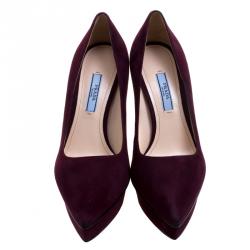Pre Owned Prada Bordeaux Suede Platform Block Heel Pumps Size 37.5