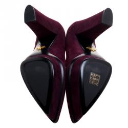 Pre Owned Prada Bordeaux Suede Platform Block Heel Pumps Size 37.5