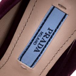 Pre Owned Prada Bordeaux Suede Platform Block Heel Pumps Size 37.5