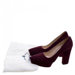 Pre Owned Prada Bordeaux Suede Platform Block Heel Pumps Size 37.5