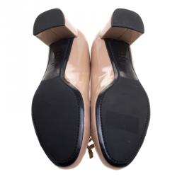 Pre Owned Prada Beige Patent Leather Bow Block Heel Pumps Size 40