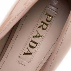 Pre Owned Prada Beige Patent Leather Bow Block Heel Pumps Size 40