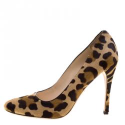 Pre Owned Prada Beige Leopard Print Calfhair Pumps Size 38