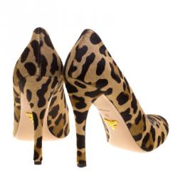 Pre Owned Prada Beige Leopard Print Calfhair Pumps Size 38