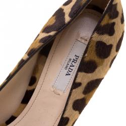 Pre Owned Prada Beige Leopard Print Calfhair Pumps Size 38