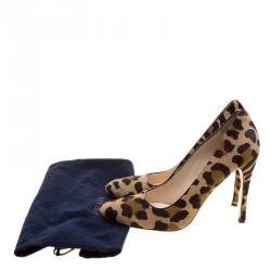 Pre Owned Prada Beige Leopard Print Calfhair Pumps Size 38
