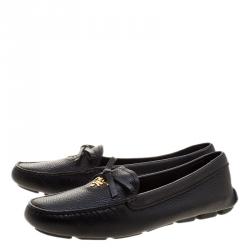 Pre Owned Prada Black Leather Bow Loafers Size 38.5