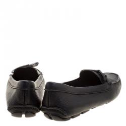 Pre Owned Prada Black Leather Bow Loafers Size 38.5