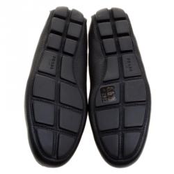 Pre Owned Prada Black Leather Bow Loafers Size 38.5