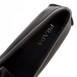 Pre Owned Prada Black Leather Bow Loafers Size 38.5