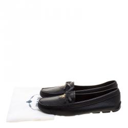 Pre Owned Prada Black Leather Bow Loafers Size 38.5