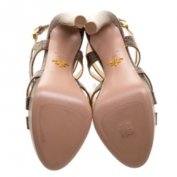 Pre Owned Prada Brown Embossed Leather Cut Out Platform Sandals Size 39