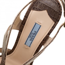 Pre Owned Prada Brown Embossed Leather Cut Out Platform Sandals Size 39
