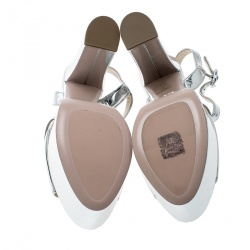 Pre Owned Prada Metallic Silver Leather Peep Toe Platform Sandals Size 37