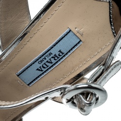 Pre Owned Prada Metallic Silver Leather Peep Toe Platform Sandals Size 37