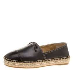 Pre Owned Prada Black Leather Bow Detail Espadrilles Size 36