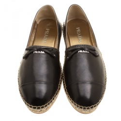 Pre Owned Prada Black Leather Bow Detail Espadrilles Size 36