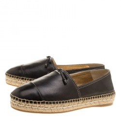 Pre Owned Prada Black Leather Bow Detail Espadrilles Size 36