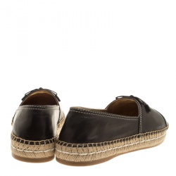 Pre Owned Prada Black Leather Bow Detail Espadrilles Size 36