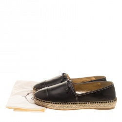 Pre Owned Prada Black Leather Bow Detail Espadrilles Size 36