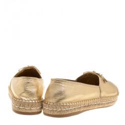 Pre Owned Prada Metallic Gold Leather Bow Detail Espadrilles Size 37.5