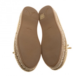 Pre Owned Prada Metallic Gold Leather Bow Detail Espadrilles Size 37.5