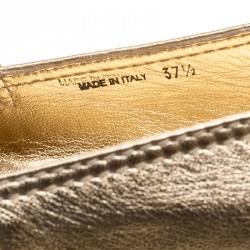 Pre Owned Prada Metallic Gold Leather Bow Detail Espadrilles Size 37.5