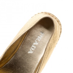 Pre Owned Prada Metallic Gold Leather Bow Detail Espadrilles Size 37.5