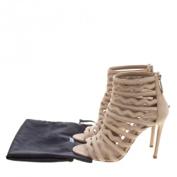 Pre Owned Prada Beige Suede Wavy Caged Peep Toe Booties Size 38