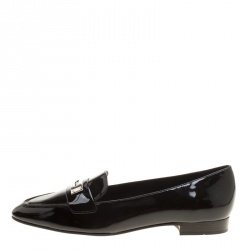 Pre Owned Prada Black Patent Leather Loafers Size 40