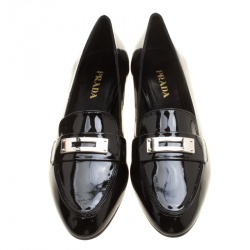 Pre Owned Prada Black Patent Leather Loafers Size 40
