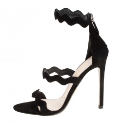 Pre Owned Prada Black Suede Scalloped Open Toe Sandals Size 36