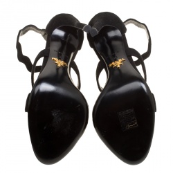 Pre Owned Prada Black Suede Scalloped Open Toe Sandals Size 36