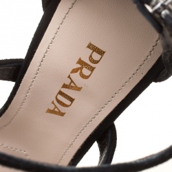 Pre Owned Prada Black Suede Scalloped Open Toe Sandals Size 36