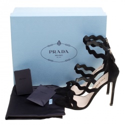 Pre Owned Prada Black Suede Scalloped Open Toe Sandals Size 36