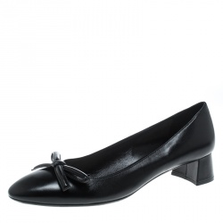 Pre Owned Prada Black Leather Bow Ballet Flats Size 40