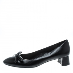 Pre Owned Prada Black Leather Bow Ballet Flats Size 40