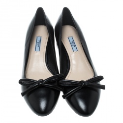 Pre Owned Prada Black Leather Bow Ballet Flats Size 40