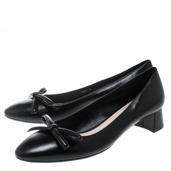 Pre Owned Prada Black Leather Bow Ballet Flats Size 40