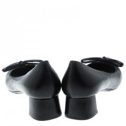 Pre Owned Prada Black Leather Bow Ballet Flats Size 40