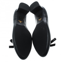 Pre Owned Prada Black Leather Bow Ballet Flats Size 40