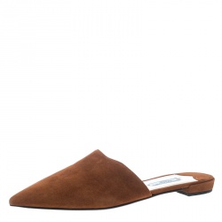 Pre Owned Prada Brown Suede Pointed Toe Slip On Flat Mules Size 38