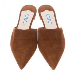 Pre Owned Prada Brown Suede Pointed Toe Slip On Flat Mules Size 38