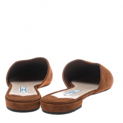 Pre Owned Prada Brown Suede Pointed Toe Slip On Flat Mules Size 38