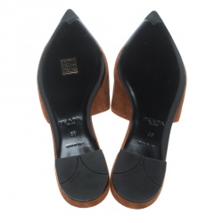 Pre Owned Prada Brown Suede Pointed Toe Slip On Flat Mules Size 38