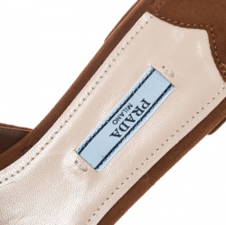 Pre Owned Prada Brown Suede Pointed Toe Slip On Flat Mules Size 38