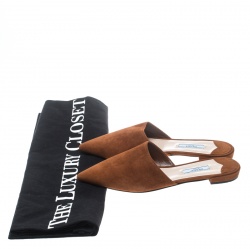 Pre Owned Prada Brown Suede Pointed Toe Slip On Flat Mules Size 38