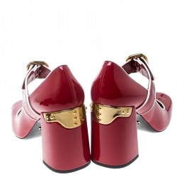 Pre Owned Prada Red Patent Leather Mary Jane Pumps Size 38