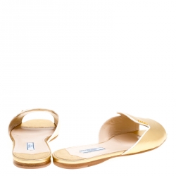 Pre Owned Prada Metallic Gold Saffiano Leather Flat Slides Size 39
