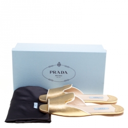 Pre Owned Prada Metallic Gold Saffiano Leather Flat Slides Size 39